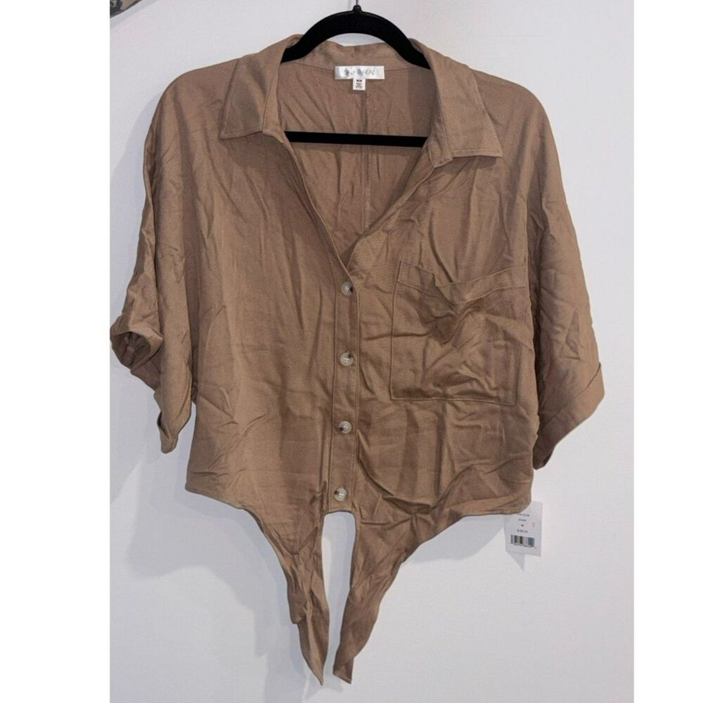 NWT Daily Thread Tan Tie Front Button Down Top Women’s Medium